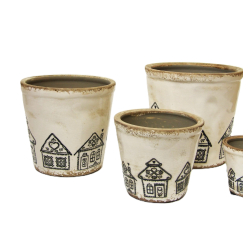 Osłonka ceramiczna szkliwiona Domki 7cm